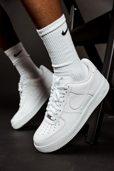 White Nike Air Force 1 on feet